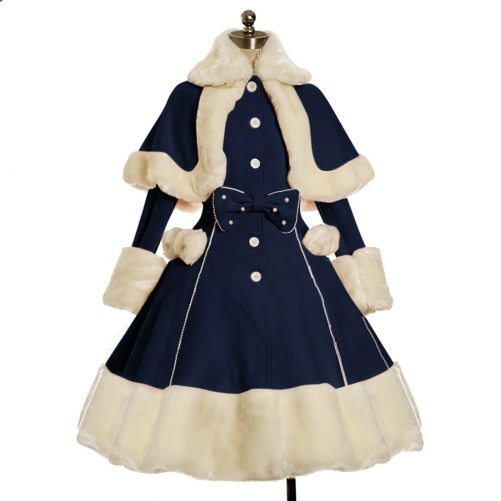 Womens Retro Princess Long Dresses Solid Trumpet Sleeve Fashion Thick Furry Ponchos Evening Dress Girls Xmas Plus Size Vestidos 251023