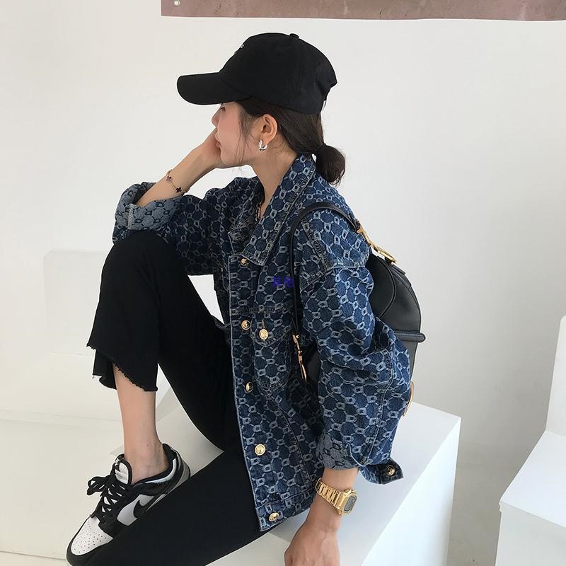 Women's All-Over Printed Jacquard Denim Jacket 2026 New Korean-Style Loose Fit Long-Sleeve Spring & Autumn Casual Coat