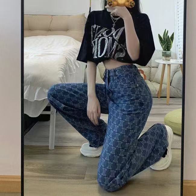 Plus-size, chubby girl jeans for women, 2025 new style, Hong Kong-style, high-waisted, wide-leg, slimming, loose, drape straight long pants Z260313