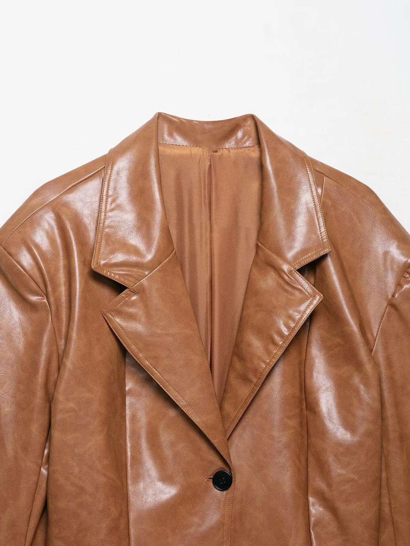 Fashion Pu Leather Women Jacket Long Sleeve Turndown Collar Button Female Coat Autumn Locomotive Lady Urban Streetwear 251020