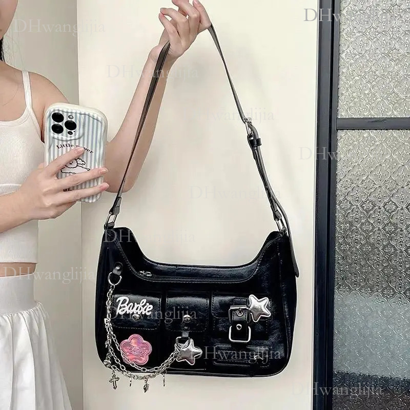 DHGM Totes Vintage Y2k Handbag Pu Leather Shoulder Bag Cool Girl Women's Bags Armpit Storage Tote Purses Messenger 0a8f