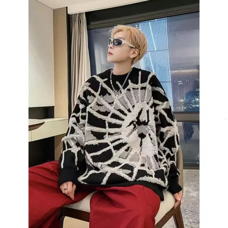 Y2K fashion High street spider jacquard men knitted sweater American autumn and winter Goth Harajuku pullover trendy sportswear 251020