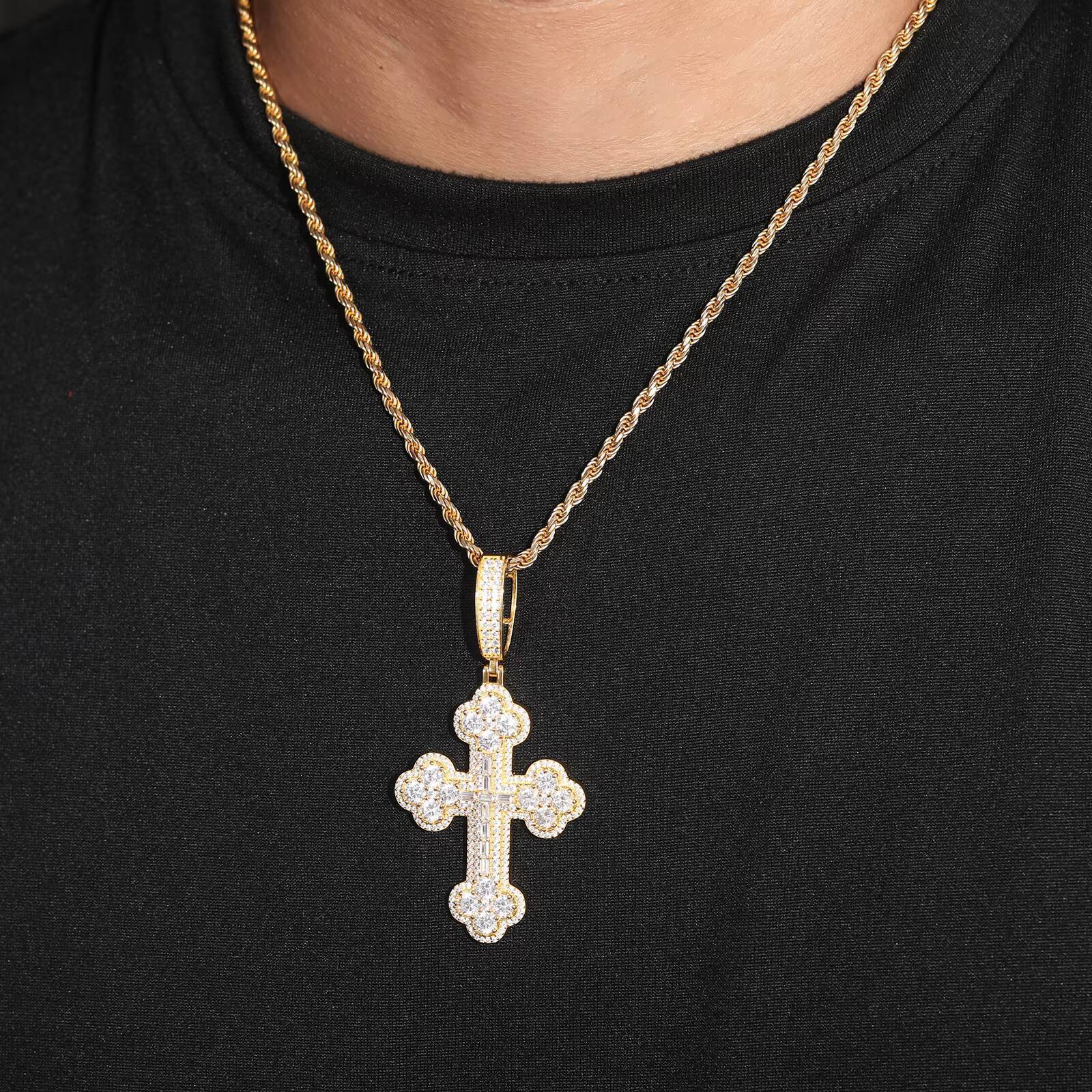 New Design Hip Hop Mens Christian Jewelry Wholesale White Gold 925 Sterling Silver VVS Moissanite Diamond Iris Cross Pendant