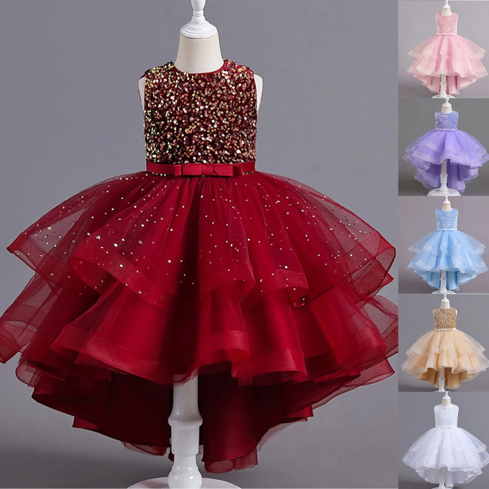 Beautiful Little Girls Ruffled Tiered Birthday Wedding Party Ball Gowns Flower Girl Formal Toddler Cupcake Pageant Dress 251023