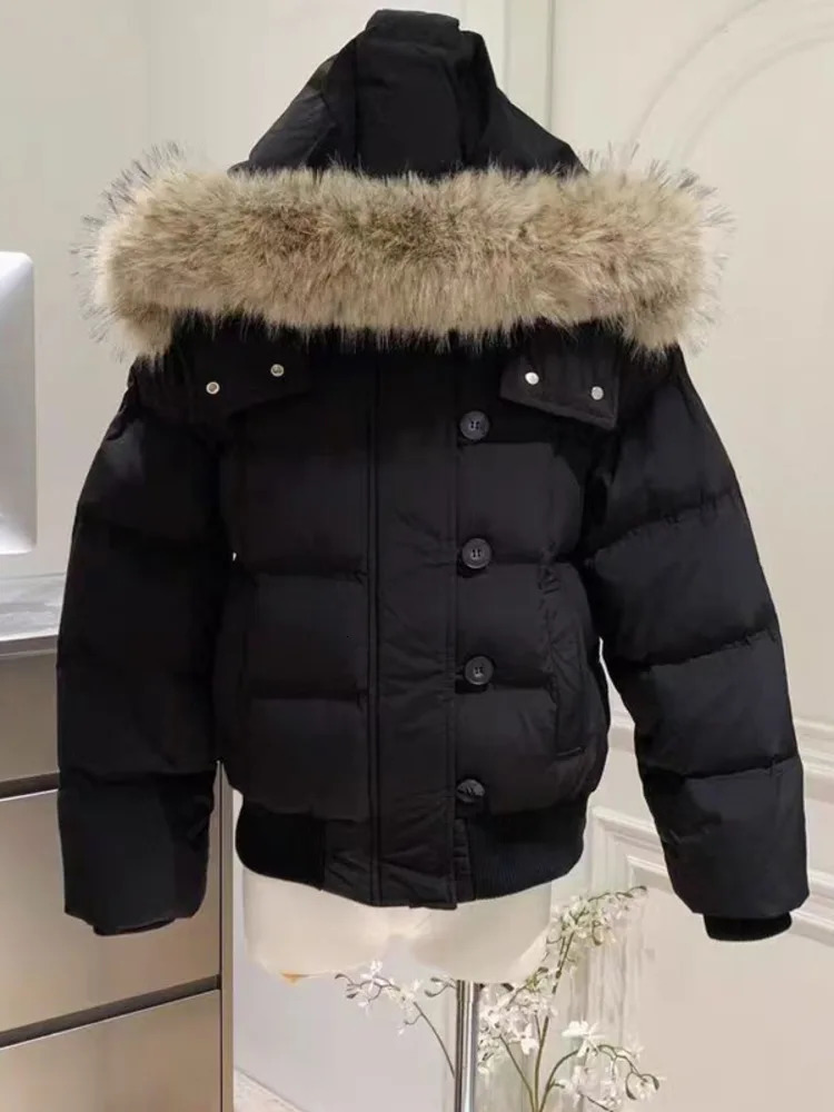Autumn Winter Fur Hooded Jacket Women Outerwear Thick Dowon Cotton Padded Slim Short Parkas Female Cropped Puffer Bubble Coat 251017