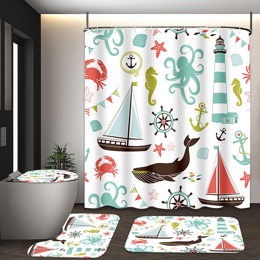 YL-37557 Hot selling digital printed shower curtain animal waterproof, mildew-proof and moisture-proof bathroom dry and wet separation curtain