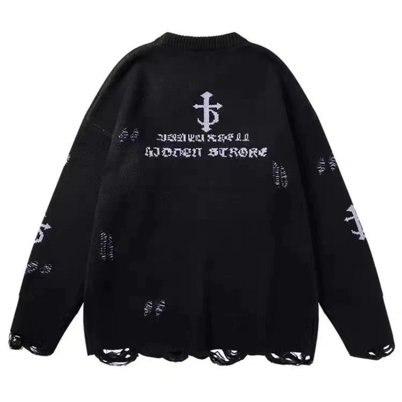 American Retro Gothic Print Pullover Sweaters Mens Y2K Street Leisure Trend Joker Sweater Couple Fashion Loose Sweater 251020