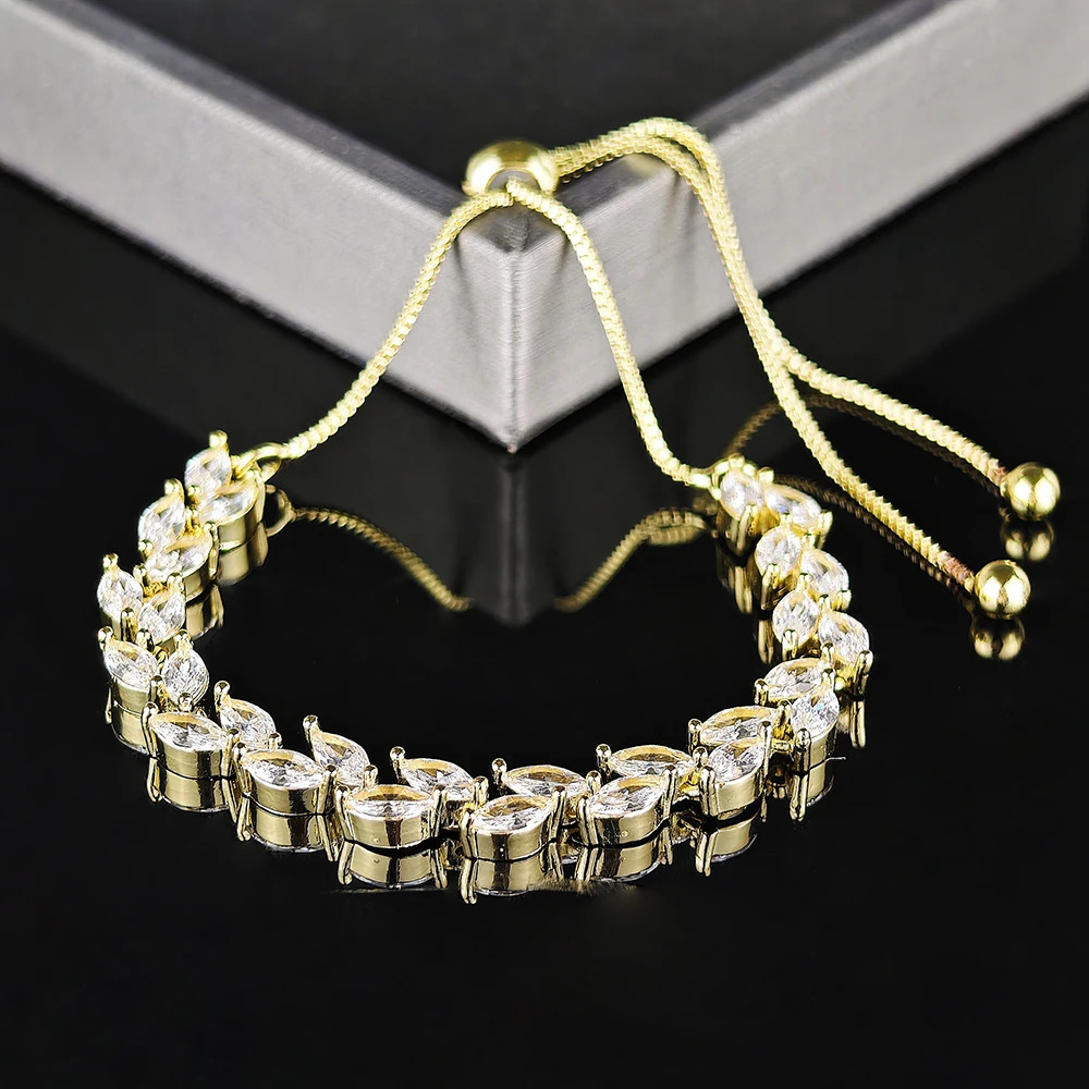 Trendy Cubic Zirconia Leaf Bridal Bracelets Bangle for Women White Color Adjustable Bracelet Wedding Jewelry S8482 251023