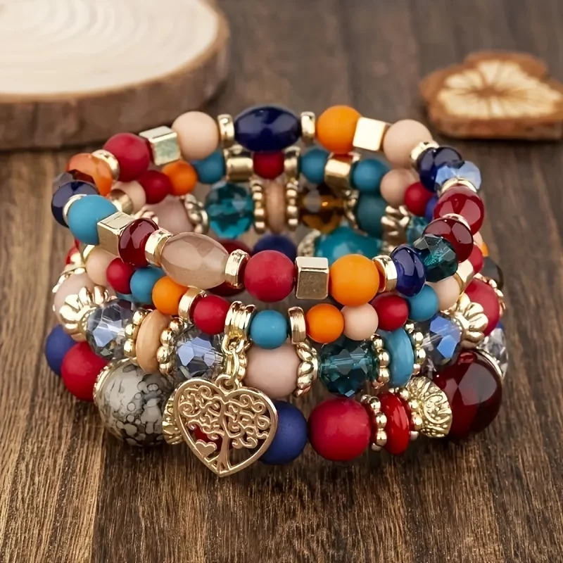 4PC Womens Fashion Elements Elastic Bead Mixed Color Love Bracelet Jewelry Accessories Suitable for Date Party Festival Gifts 251023