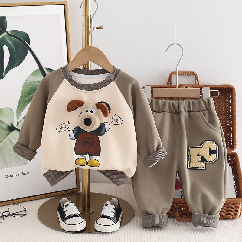 Free Shipping Baby Boy 3D Dog Hoodie Set, Cute Cartoon Long Sleeve Outfit, Spring Casual Clothes for Infant and Newborn