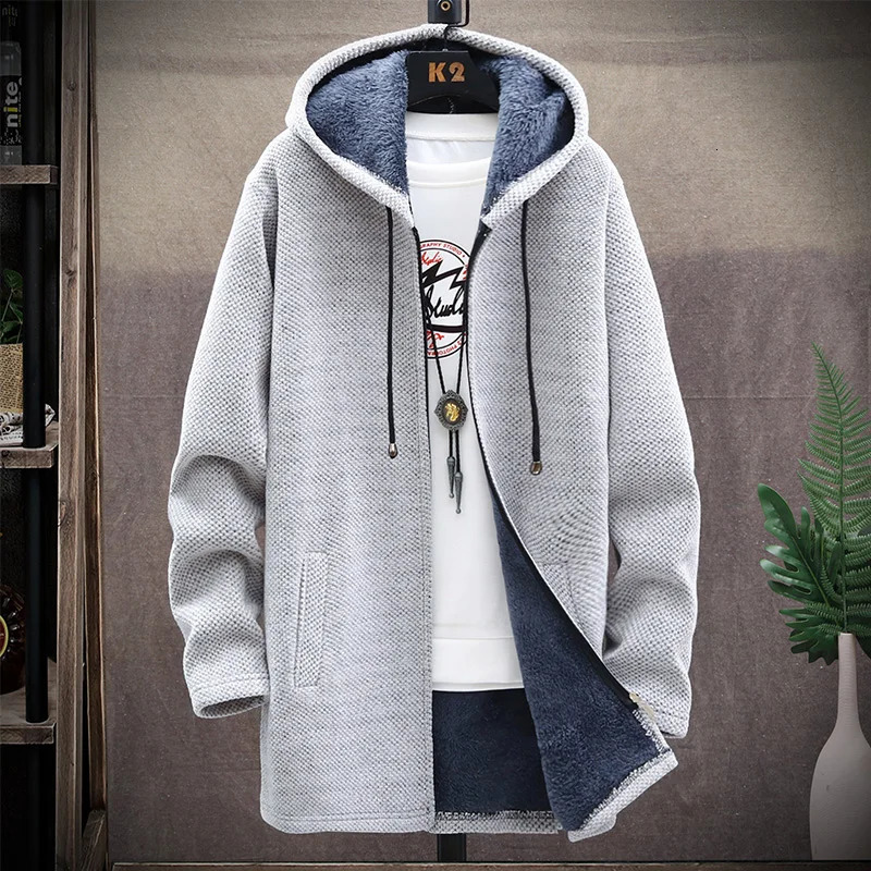 Mens Long Knit Cardigan Autumn Winter Sweater Coat Fleece Heavy Hooded Trench Coat Solid Chenille Mens Fashion Jacket 251020