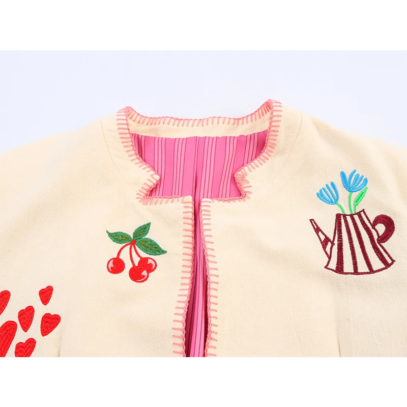 YENKYE Fashion Women Short Embroidery Jacket Stand Collar Long Sleeve Cardigan Coat Autumn Streetwear Lady Outerwear 251020