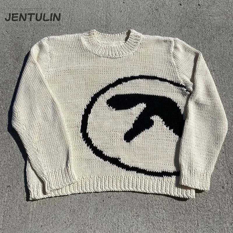 Punk Mens Knit Streetwear Aphex Twin Sweaters Hip Hop Winter Casual Harajuku Clothes Pullover Goth Vintage Tops Y2k Jumper Coat 251020