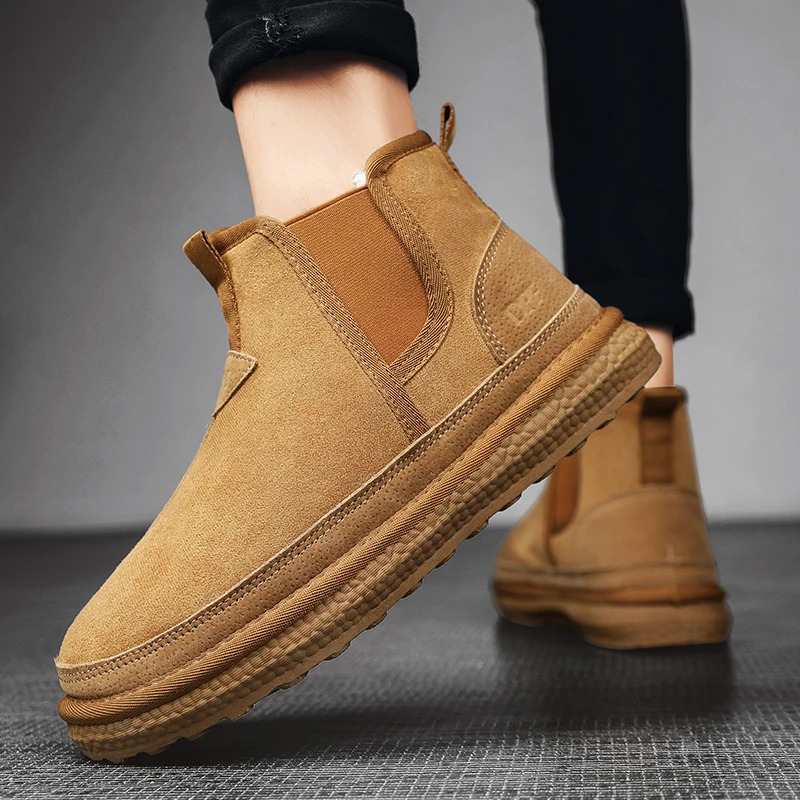 Winter Men Shoes Warm Fur Snow Boots Waterproof Suede Furry Leather Ankle Chelsea Boots Male Fluffy Plush Shoes Outdoor Footwear 251023