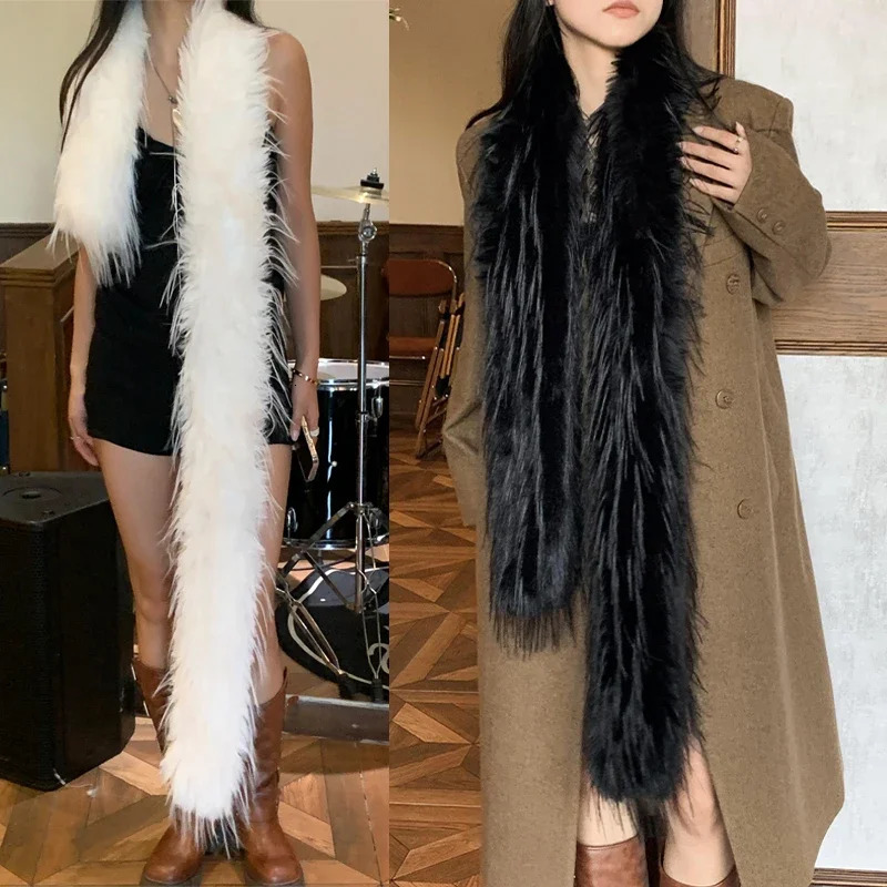 Korean er Runway Style Thin Scarf Fashionable Plush Long Strip Scarf Womens Mink Fur Y2K Girl Scarf for Warm 251024