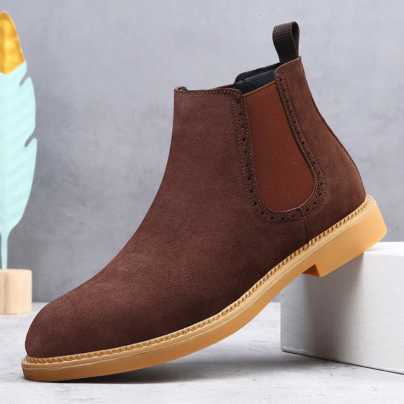 Suede Leather Men Ankle Boots Casual Slip on Formal Oxford Boots Vintage High Top Shoes Fashion Man Chelsea Botas Business Shoes 251023