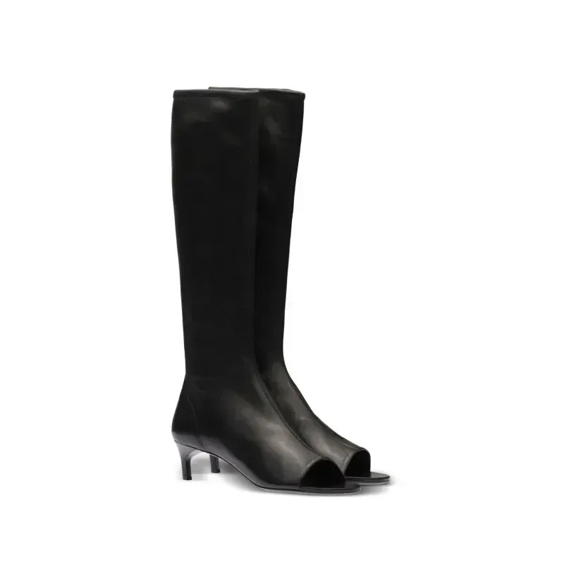 2025 European and American Fish Mouth Clip Toe Mid Boot Fashionable Thin High Heel Side Zipper Womens High Tube Cool Boot 251023