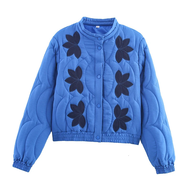 YENKYE Autumn Women Floral Embroidery Quilted Jacket Coat Stand Collar Long Sleeve Casual Vintage Outerwear 251020