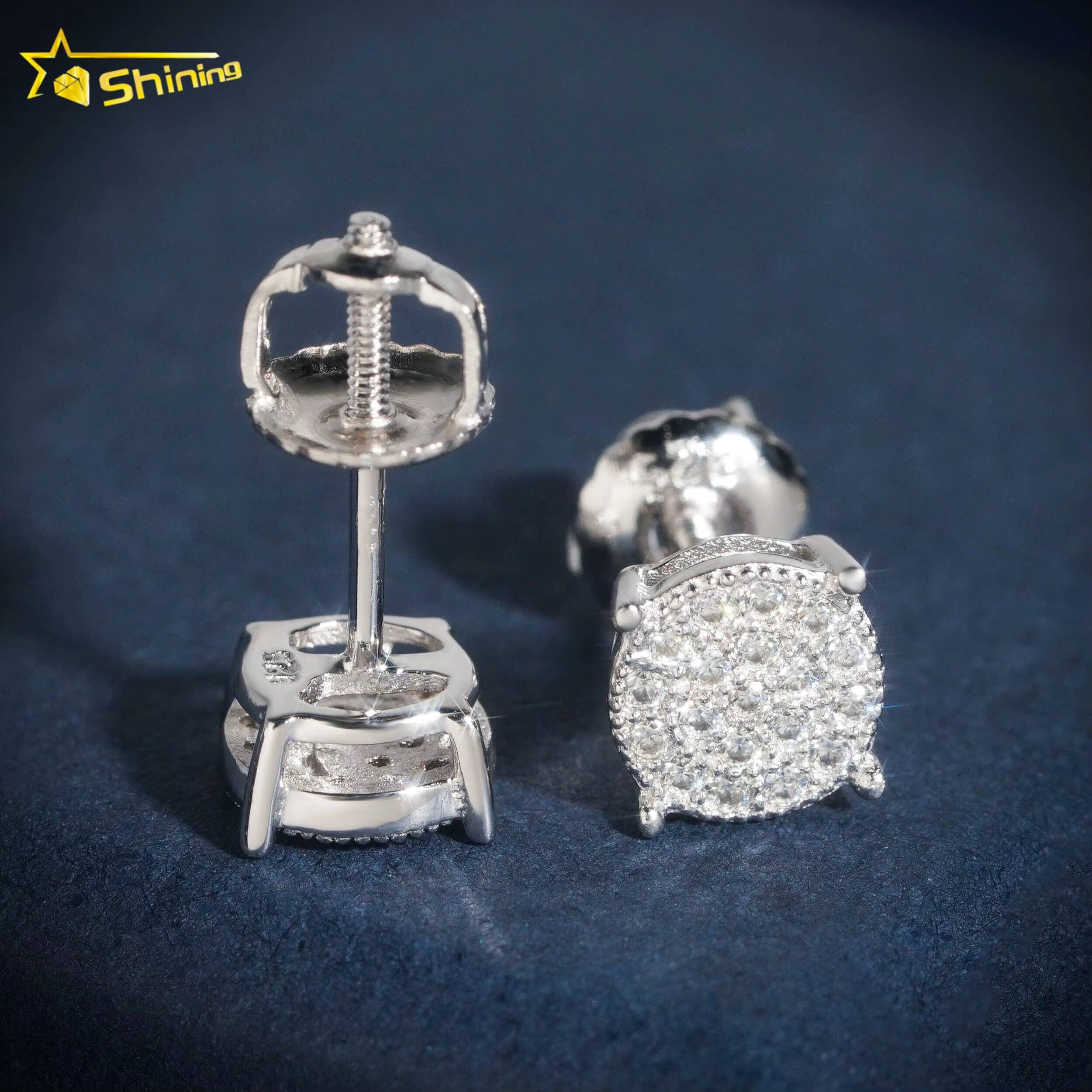 Micro Pave Setting Lab Diamond Sterling Silver White Gold Plated Solitaire Earring Stud Moissanite Earring Studs