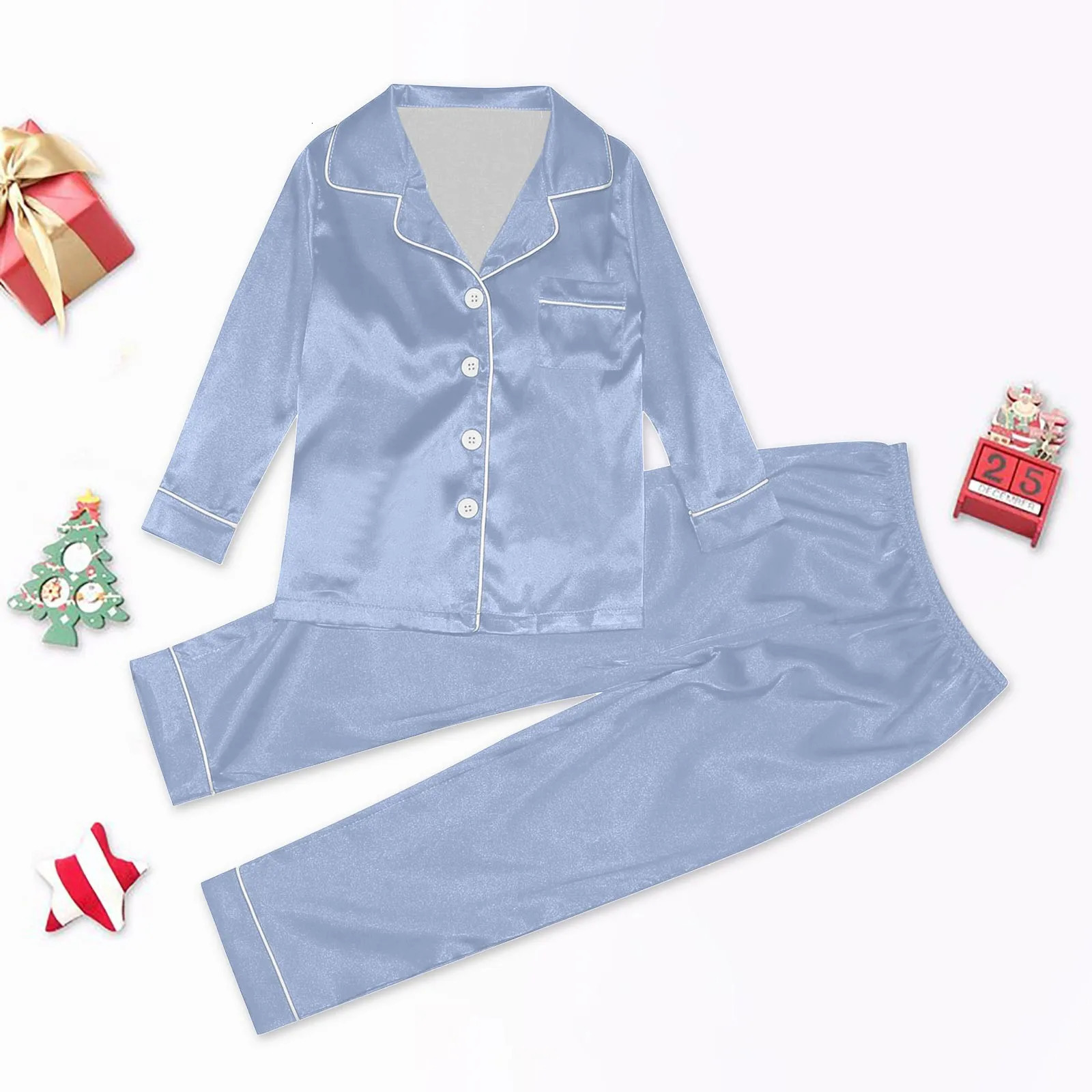 Children Pajamas Family Fashion Simple Style Button Up Shirt Pants Long Sleeve Loose Comfy Two Piece Suit Hundred Matching Cloth 251023