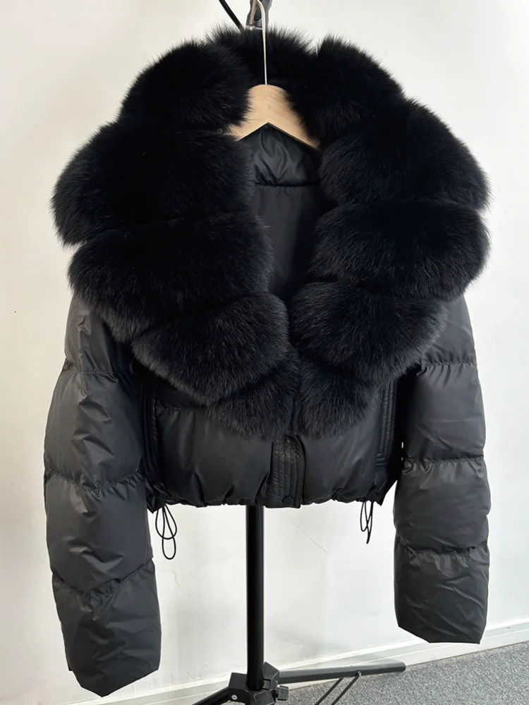 Janveny Large Natural Fox Fur Collar 90 White Duck Down Jacket Women Winter Short Waterproof PU Puffer Coat Female Thick Parkas 251020