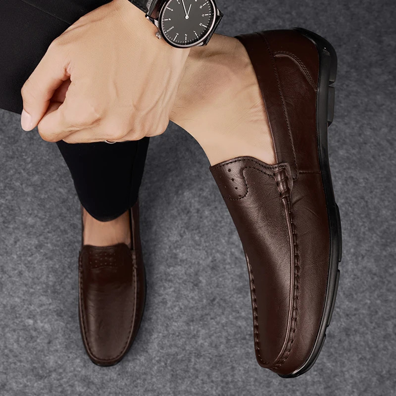 Classic Mens Genuine Leather Casual Shoes Soft Sole Comfortable Flat Bottom Loafers Highquality Business Shoes for Mens 251023