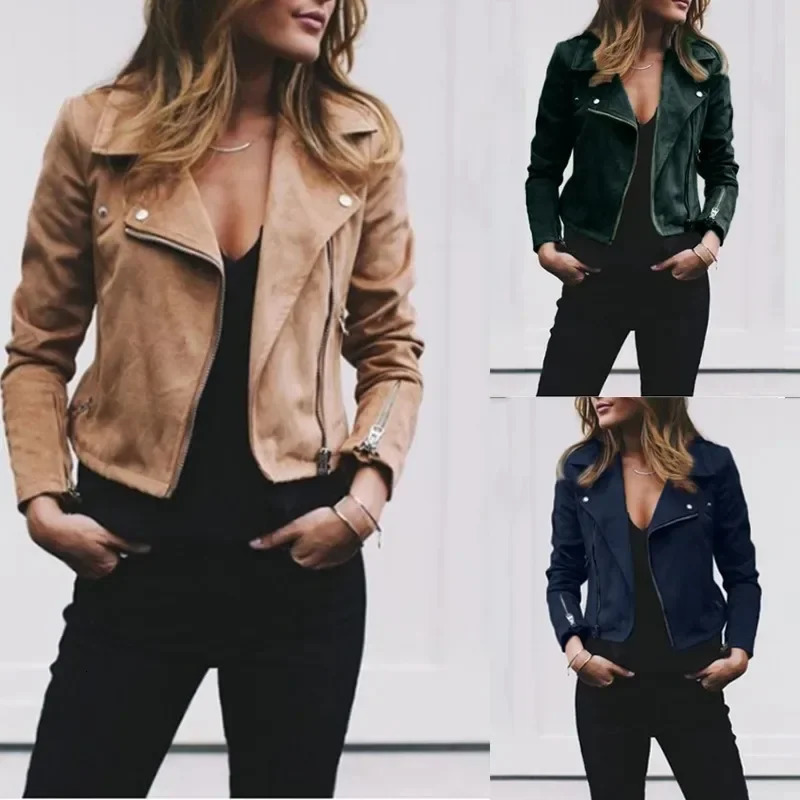 Harajuku Jacket Women Ladies Solid Color Slim Short Zipper Top Jacket Winter Clothes Women Coats Suede 251020