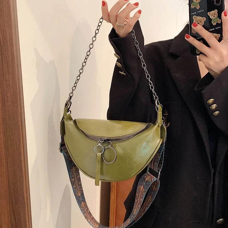 Fashion Saddle Waist Bag Fanny pack Leather Female Belt Bags Chain Handbag Purse Woman Retro Shoulder Crossbody Chest Bag 251023