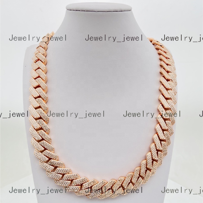 Moissanite Cuban necklace Rose Gold Big Guy 18MM Fully Iced Out 3 Rows Diamond Moissanite Cuban Chain for Men