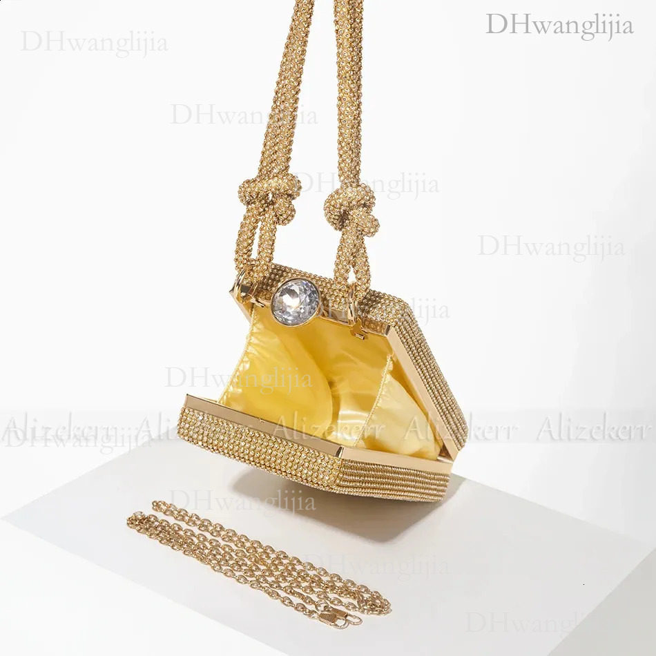 DHGM Dia Box Evening Gold Clutch Purses Women Gorgeous Boutique Knotted Rhie Rope Handle Small Square Handbag Wedding Party 240903 f1ac
