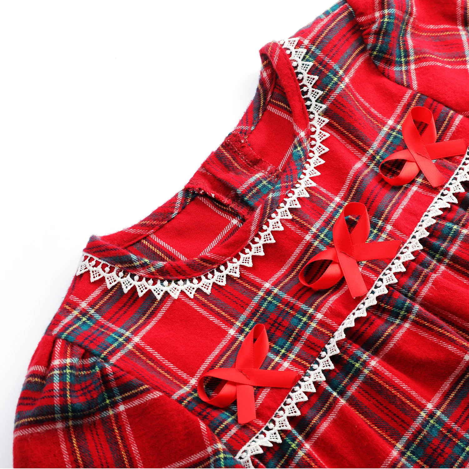 Flannel Christmas Family Matching Outfits Boys And Girls Ruffle Pajamas White Lace Red Long Sleeve Baby Button Kids Pyjamas Sets 251023