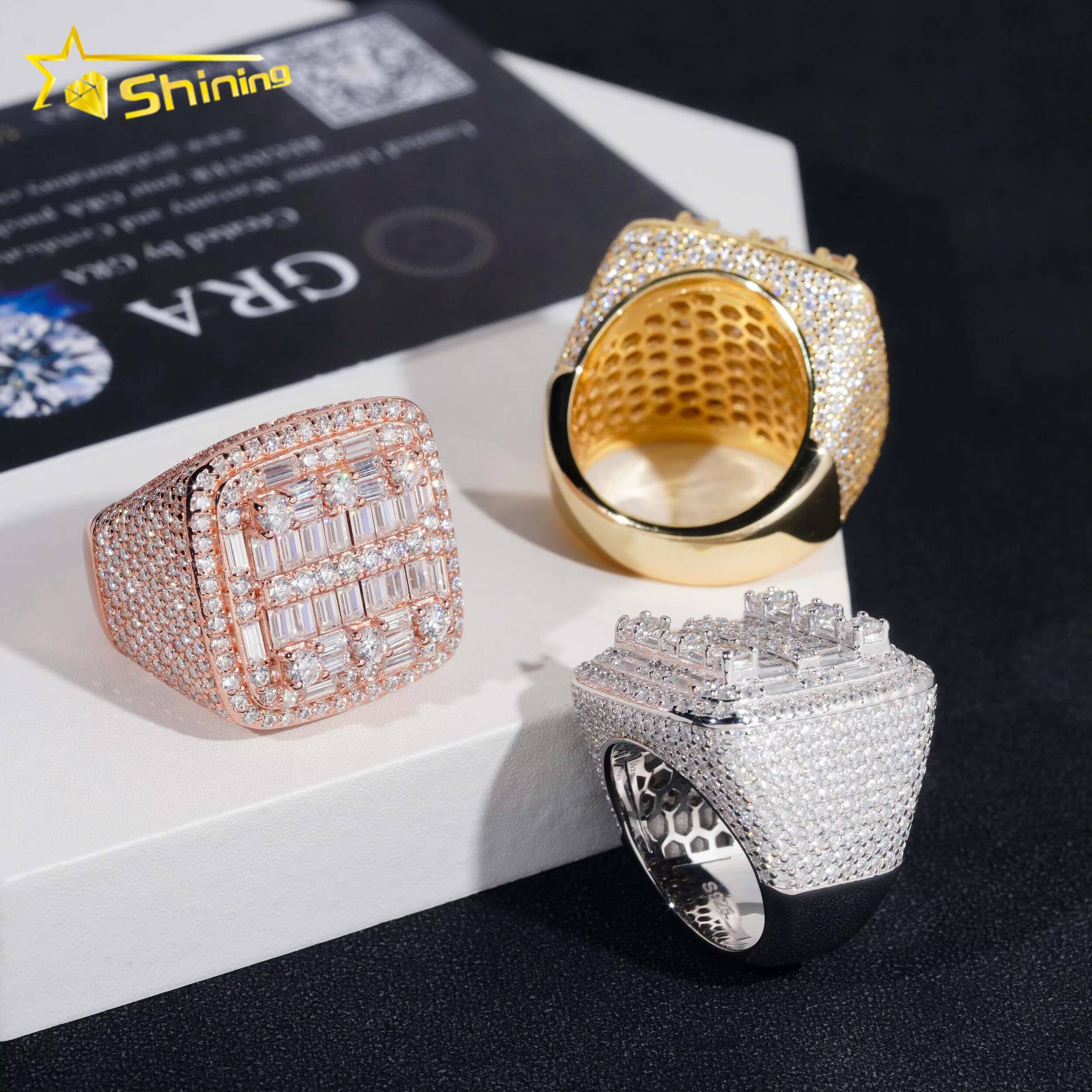 Pass Diamond Tester Iced Out 925 Sterling Silver Gold Plated Rappers Jewelry VVS Diamond Moissanite Hip Hop Ring