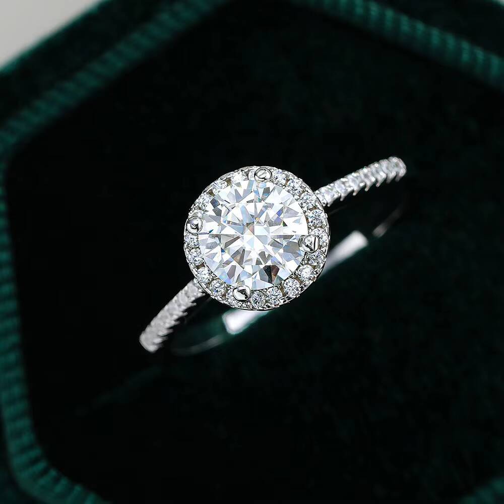 Wholesale Price 1ct 2ct 3ct 1 2 3 Carats Halo Brilliant Cut Moissanite Wedding Ring Real White Gold Plated S925 Silver for Women