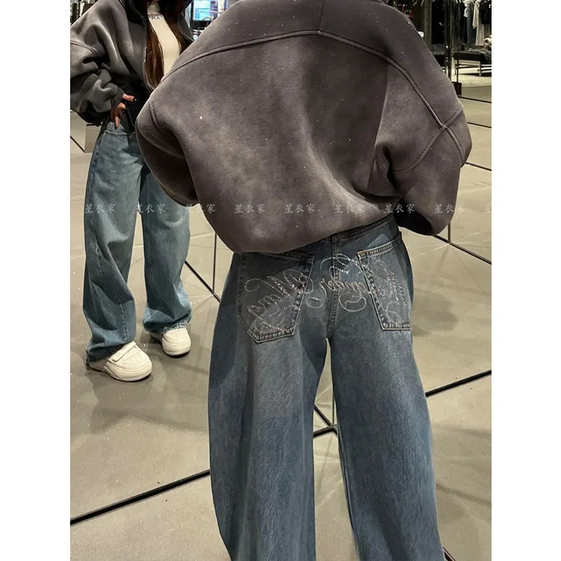 Loose Wide Leg Womens Jeans Casual Pants Trousers Vintage Retro American Style Chic Distressed Oversized Fashion 251020