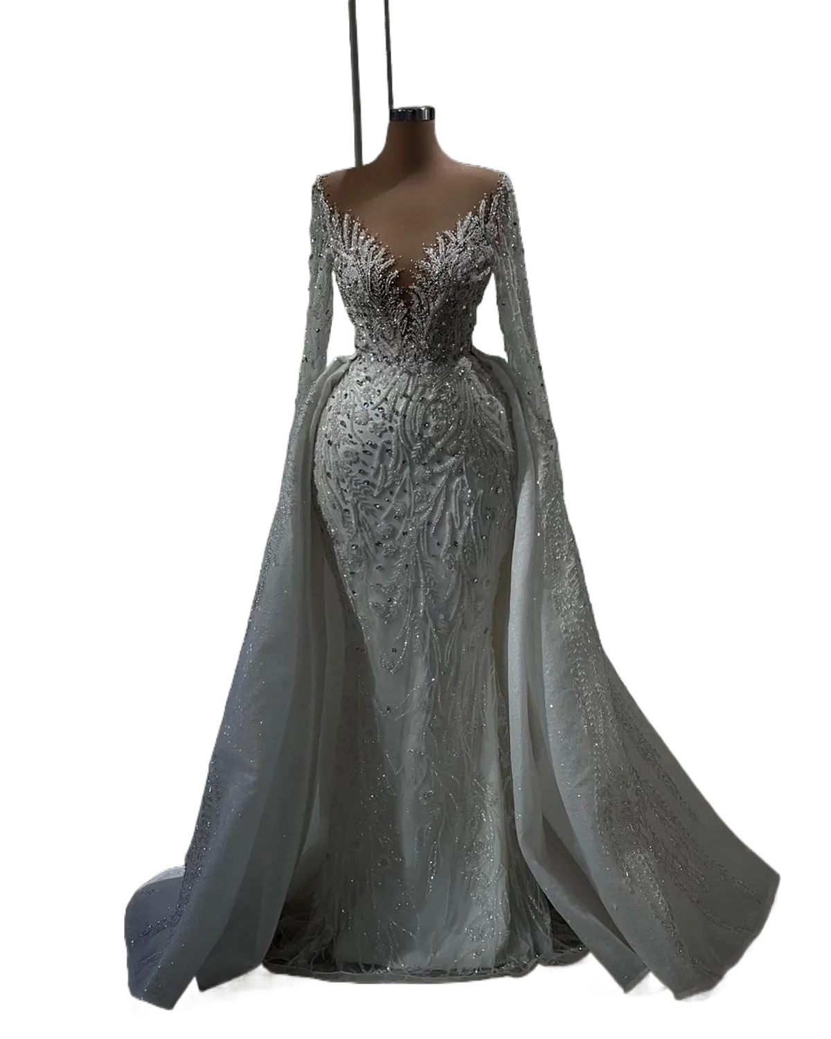 Gorgeous Crystal Mermaid Bridal Gowns V Neck Sequins Wedding Dress Custom Made with Detachable Train Bride Dresses Vestidos O26