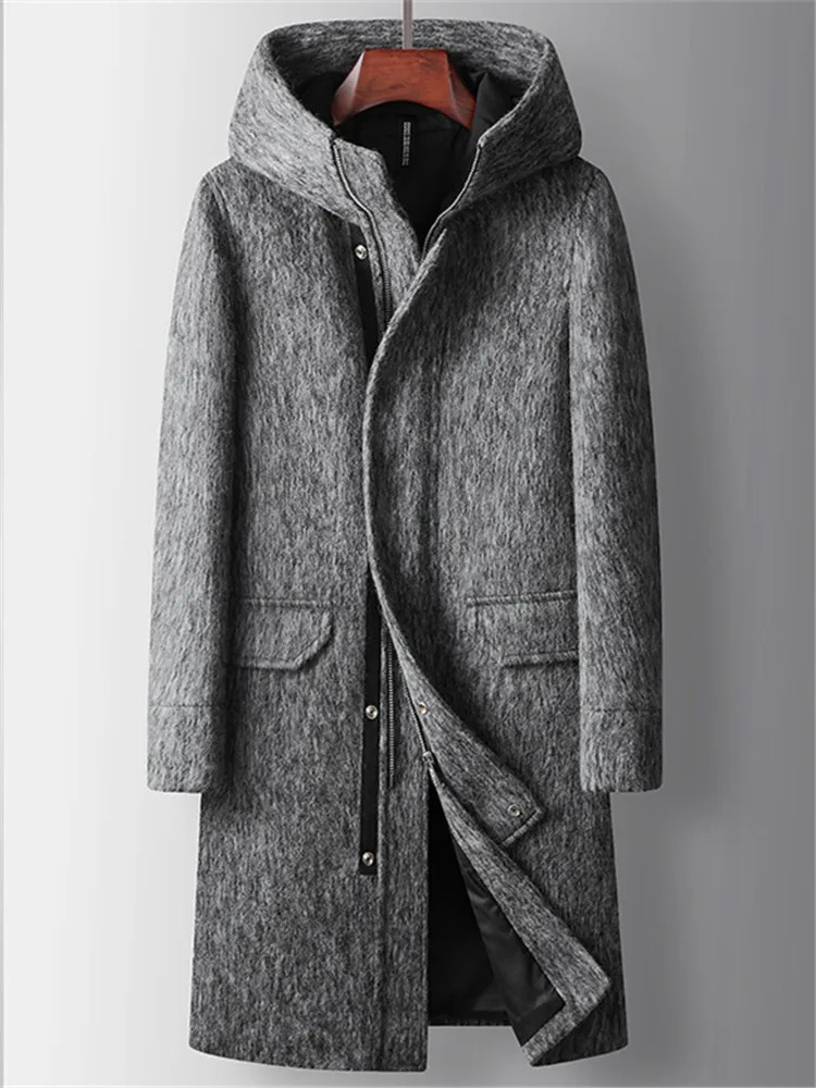 High Quality Woolen Coats Men Autumn Winter Long Hooded Wool Trench Male Thick Warm Solid Business Casual Outwear Coat Man 251017