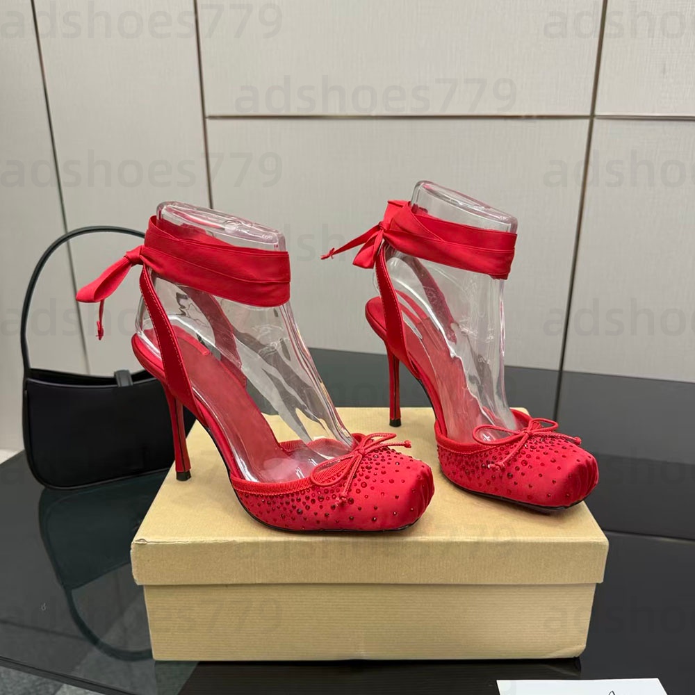 Women's Fashion Stiletto Heel Ballet shoes wedding shoes Luxury rhinestone Square Toe Silk satin Bowtie Formal shoes Evening shoes Designer high shoes