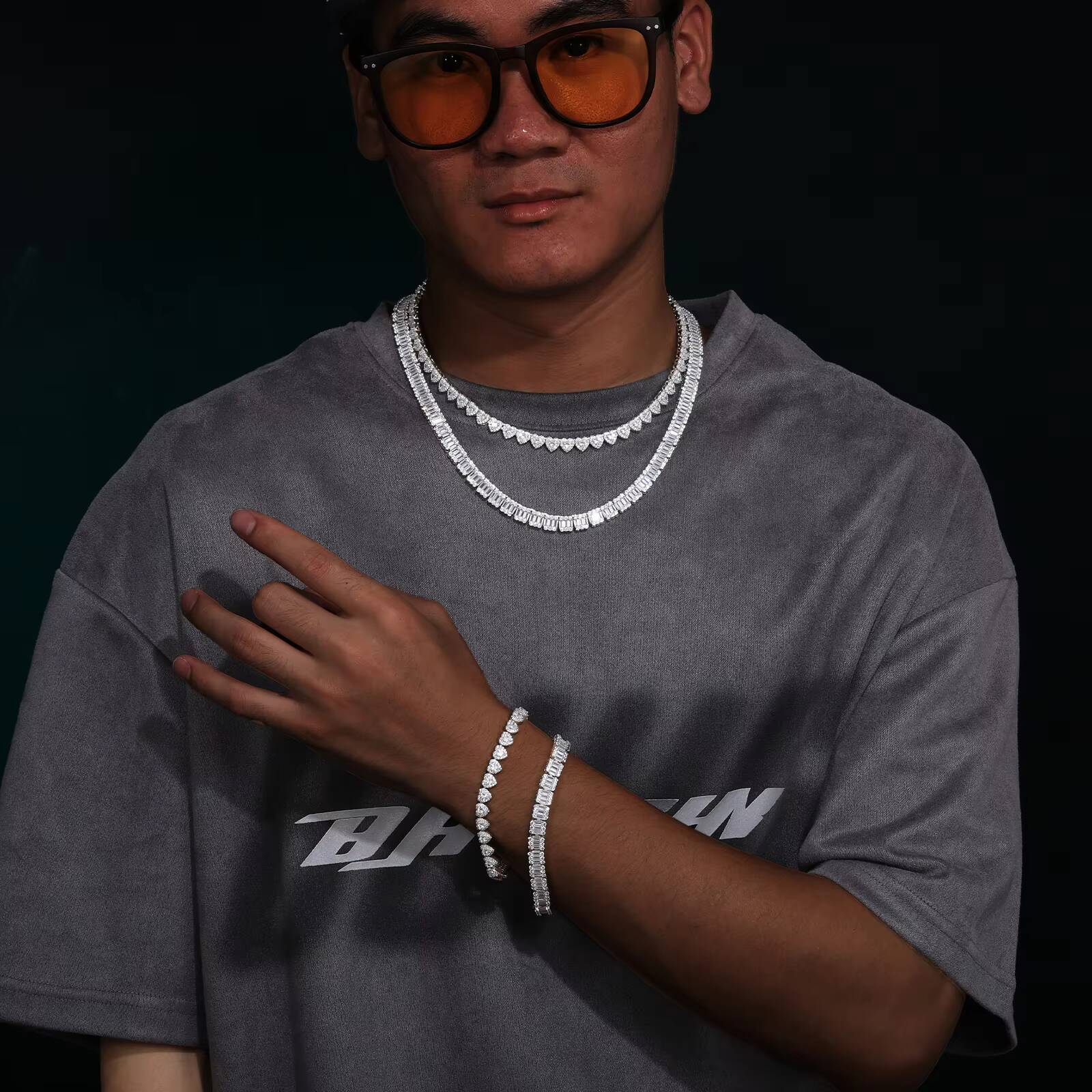 Luxury 8mm 925 Sterling Silver Emerald Cut VVS Baguette Moissanite Diamond Iced Out Cube Tennis Chain Necklace for Men