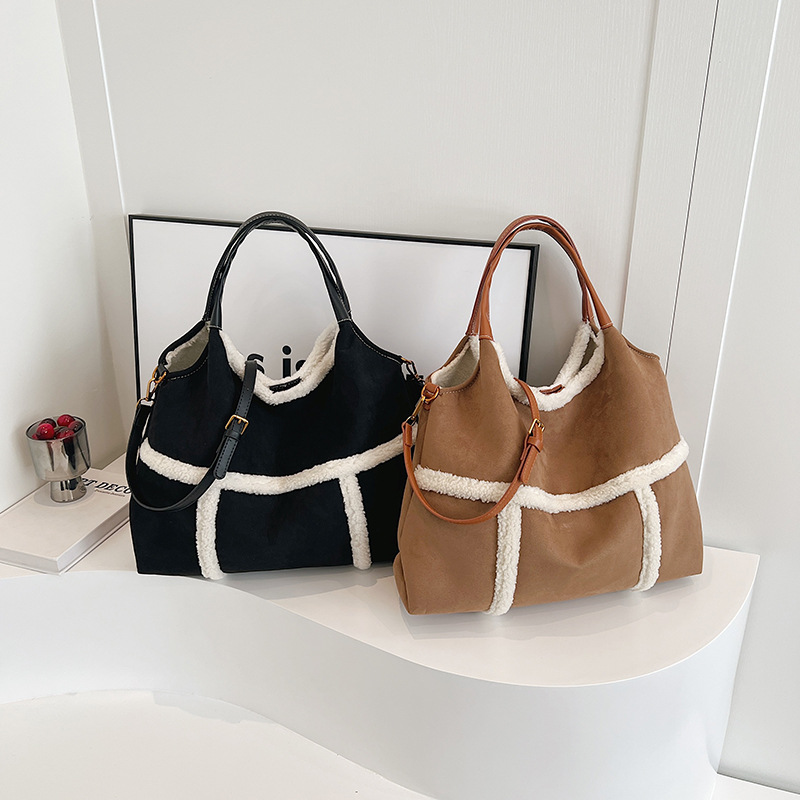 new high-end handbag women's suede tote bag retro shoulder bag large capacity crossbody bag