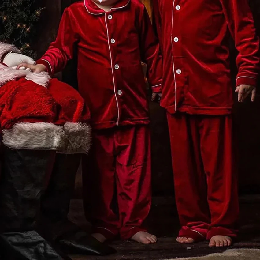 Mudbala Kids Baby Boys Sibling Matching Outfits Red Velvet Santa Pajamas Set Winter Baby Girls Lace Christmas Pyjamas 251023