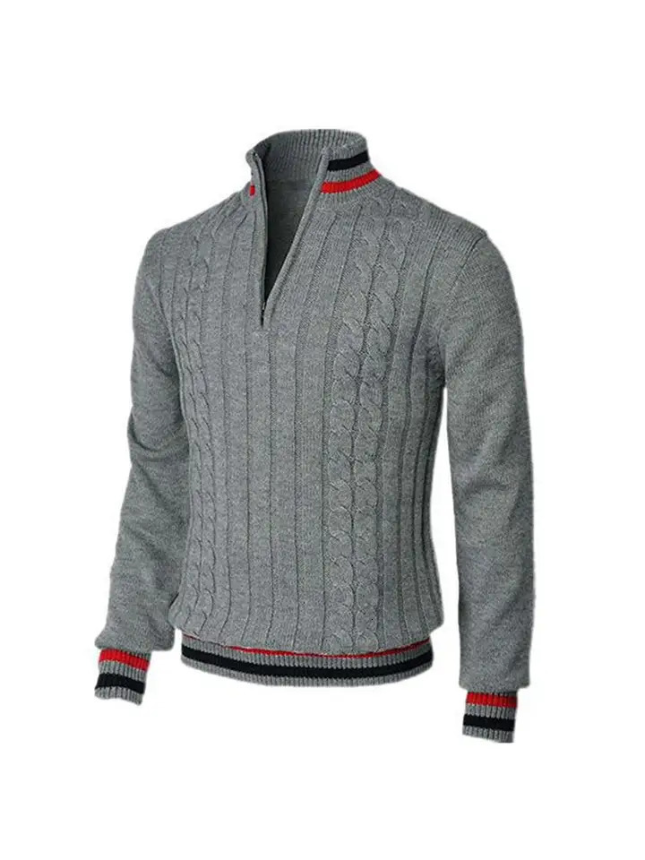 Thickened version Autumn and Winter Mens QuarterZip Sweater Pure Cotton Mock Neck Knit Long Sleeve Pullover Sweater 560G 251020