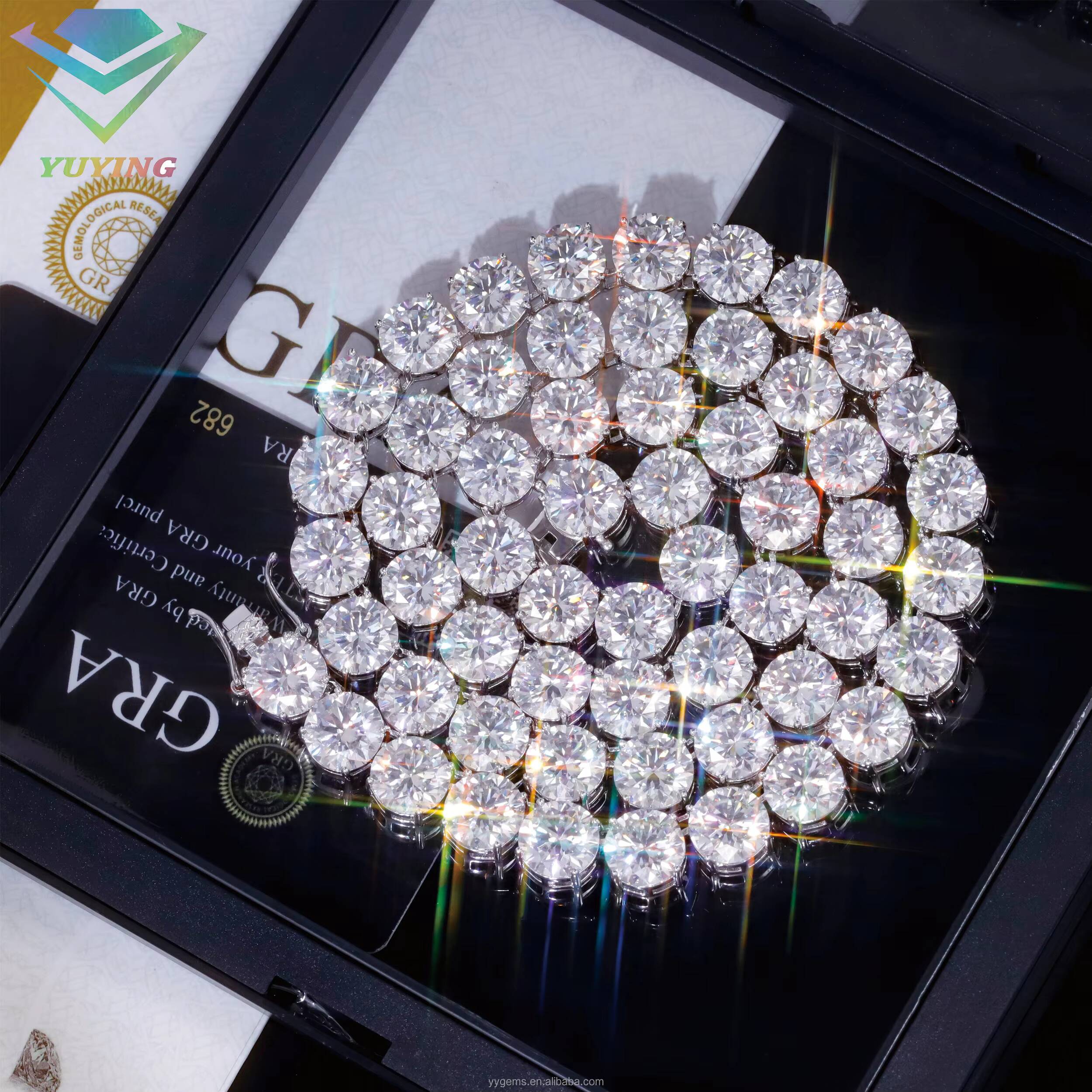 Yu Ying Big Size 8mm 9mm Pass Diamond Tester Moissanite Diamond S925 Silver Gold Plated Tennis Chain Necklace