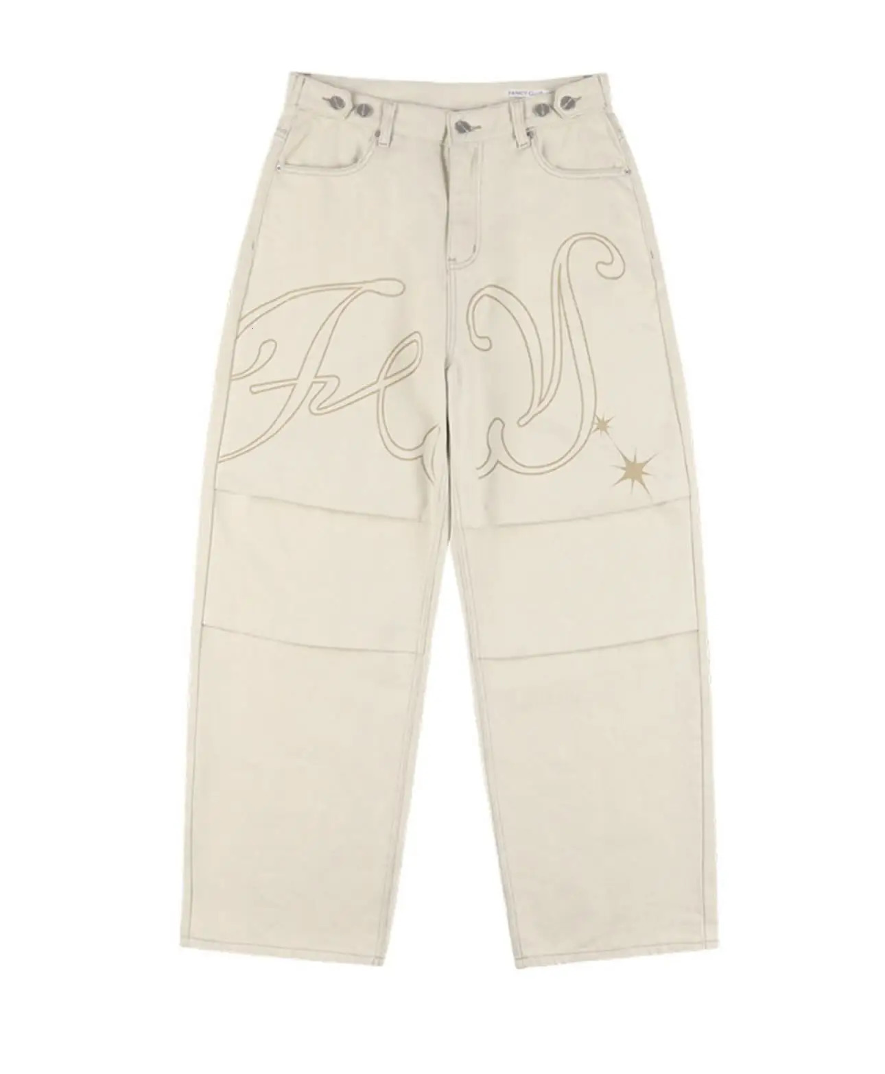 Light Colour Trend Dressing Up Korean Style Simple Baggy Angel Printed Jeans 2025 Spring Necessary Solid Retro Straight Pants 251023