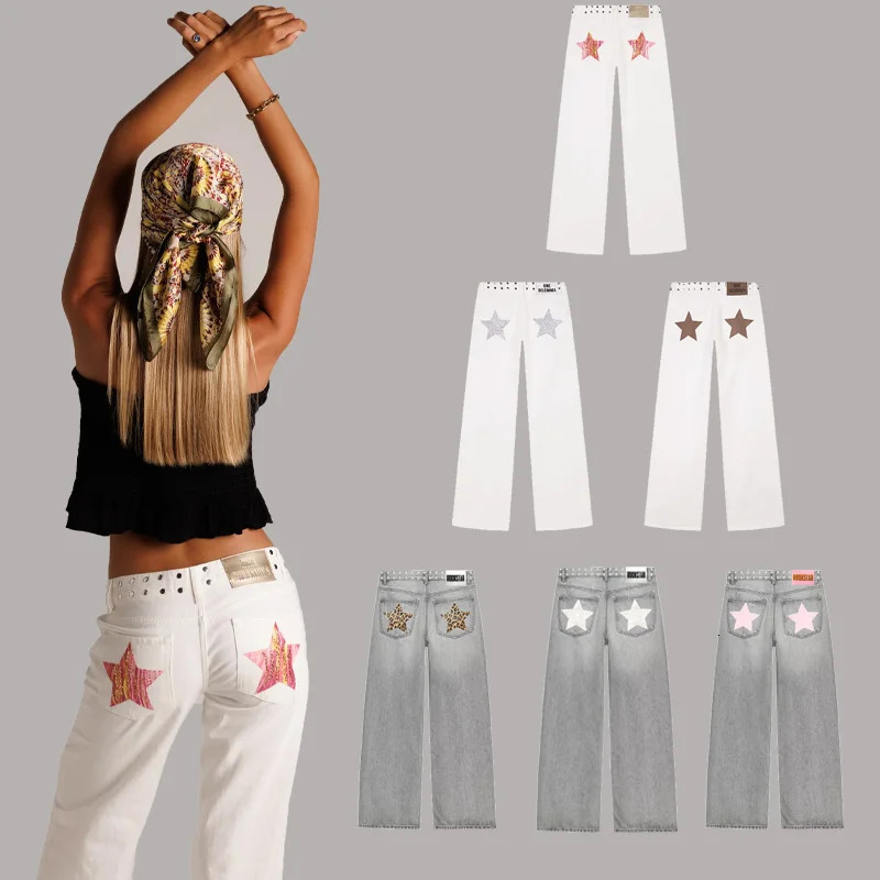 Dilemma Womens Jeans Y2K Stylish Star Graphics Hip Hop High Street Baggy Jeans Retro Harajuku Unisex Straight Through Jeans 251023