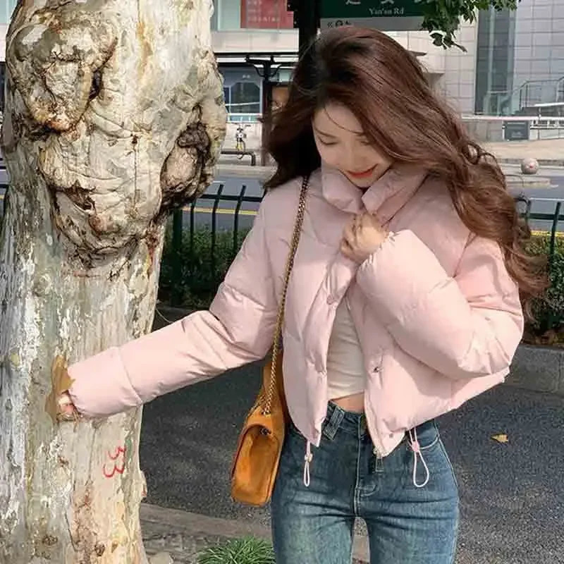 Korean Style Standup Collar Short Parka 2024 Winter Warm Cotton Padded Jacket Ladies Allmatch Bread 251017