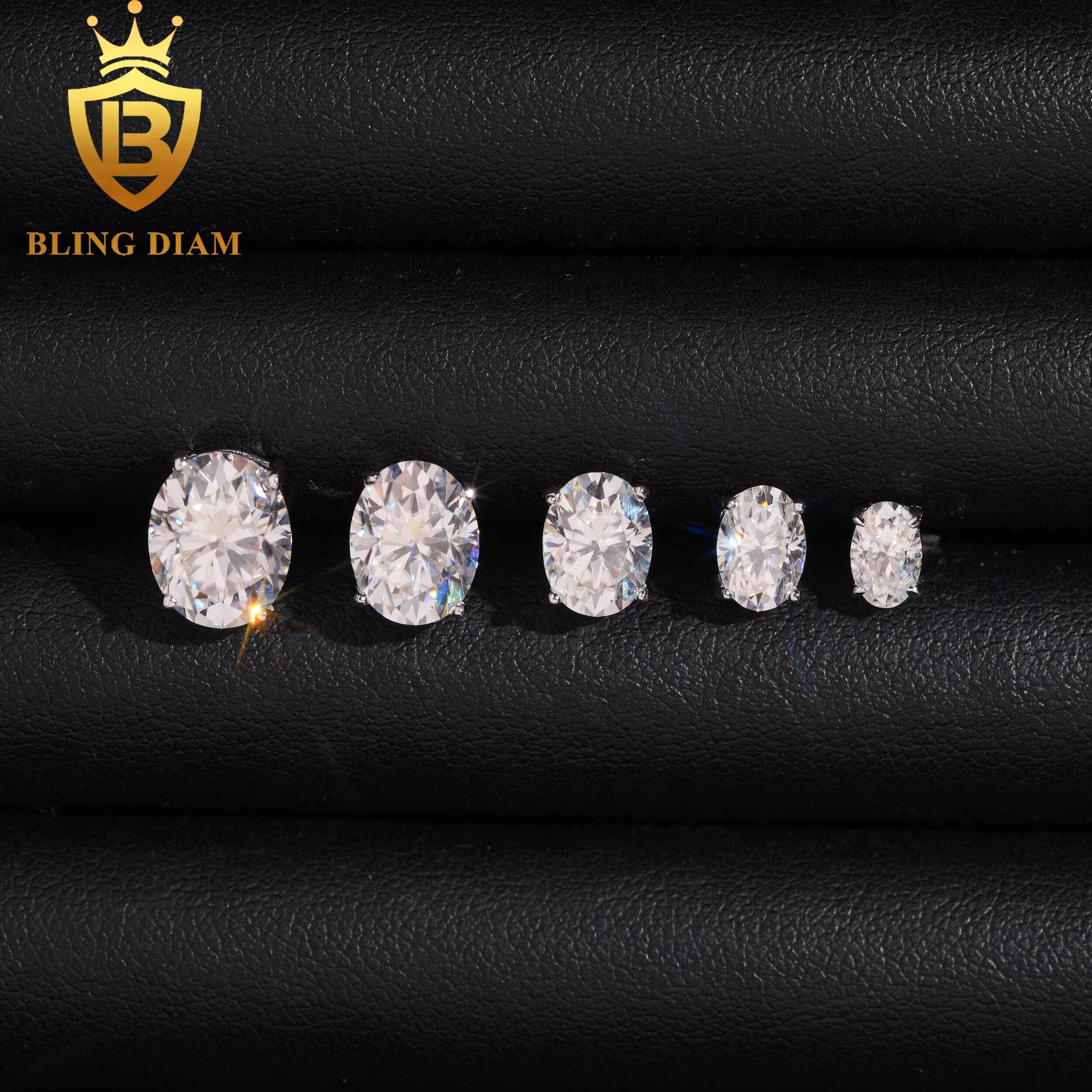 Fashion Jewelry Wholesale Bulk 925 Sterling Silver Vvs Moissanite Oval Cut Stone Shaped Iced Out Dangle Stud Earrings Women Man