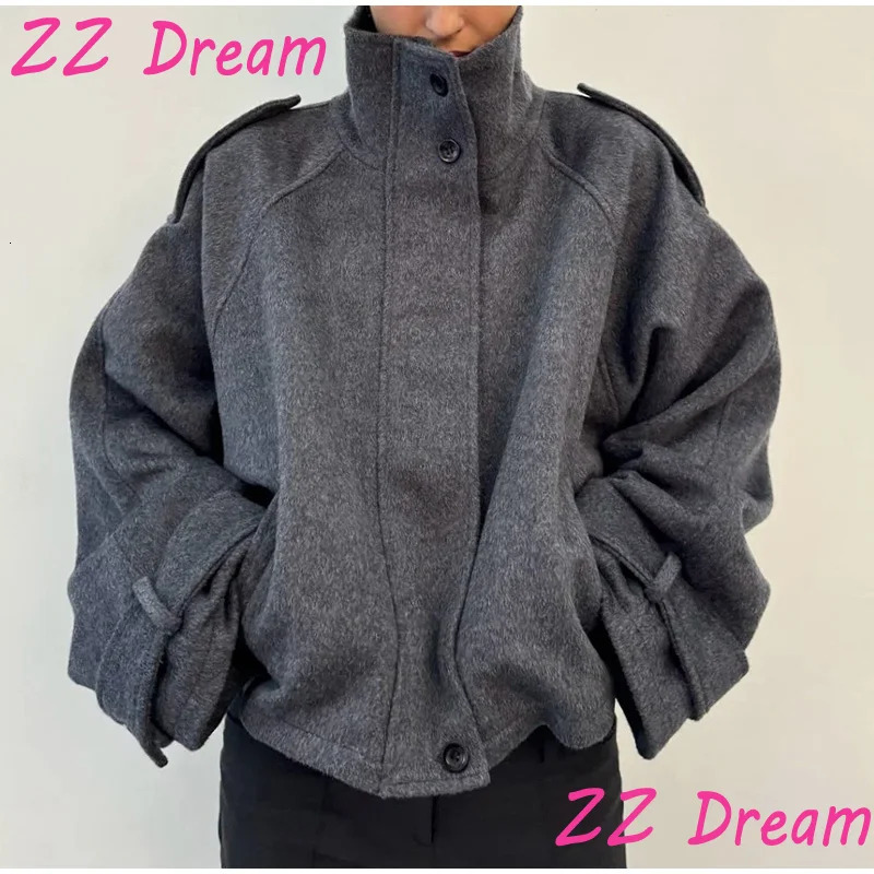 Fashion Short Woolen Coat For Women Stand Collar Full Sleeve Loose Zipper Jacket Female Autumn Winter Solid Lady Outwear 251020