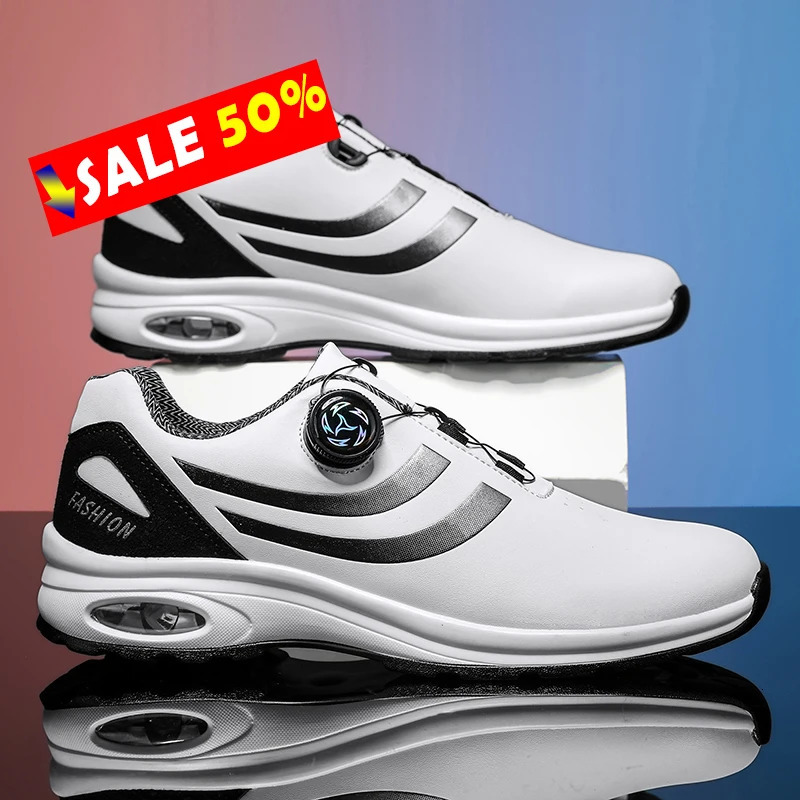 Golf Shoes Air Cushion Men Sports Running Shoes Breathable Lightweight Comfortable Athletic Nonskid Rotating Button Sneakers 251023ww