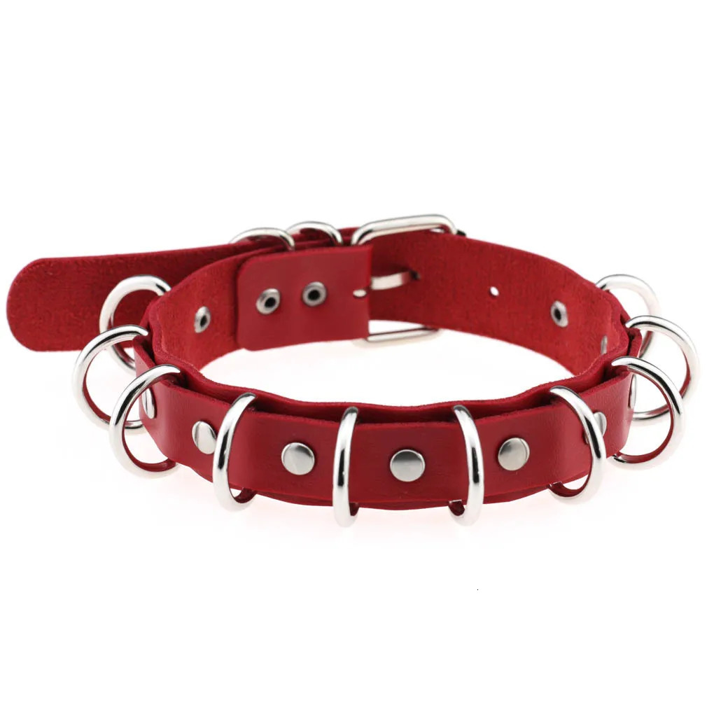 Punk Metal Multiring Choker Necklace For Women Goth Black Leather Collar Fashion Exaggerated Sexy Cosplay Women Jewelry 251023