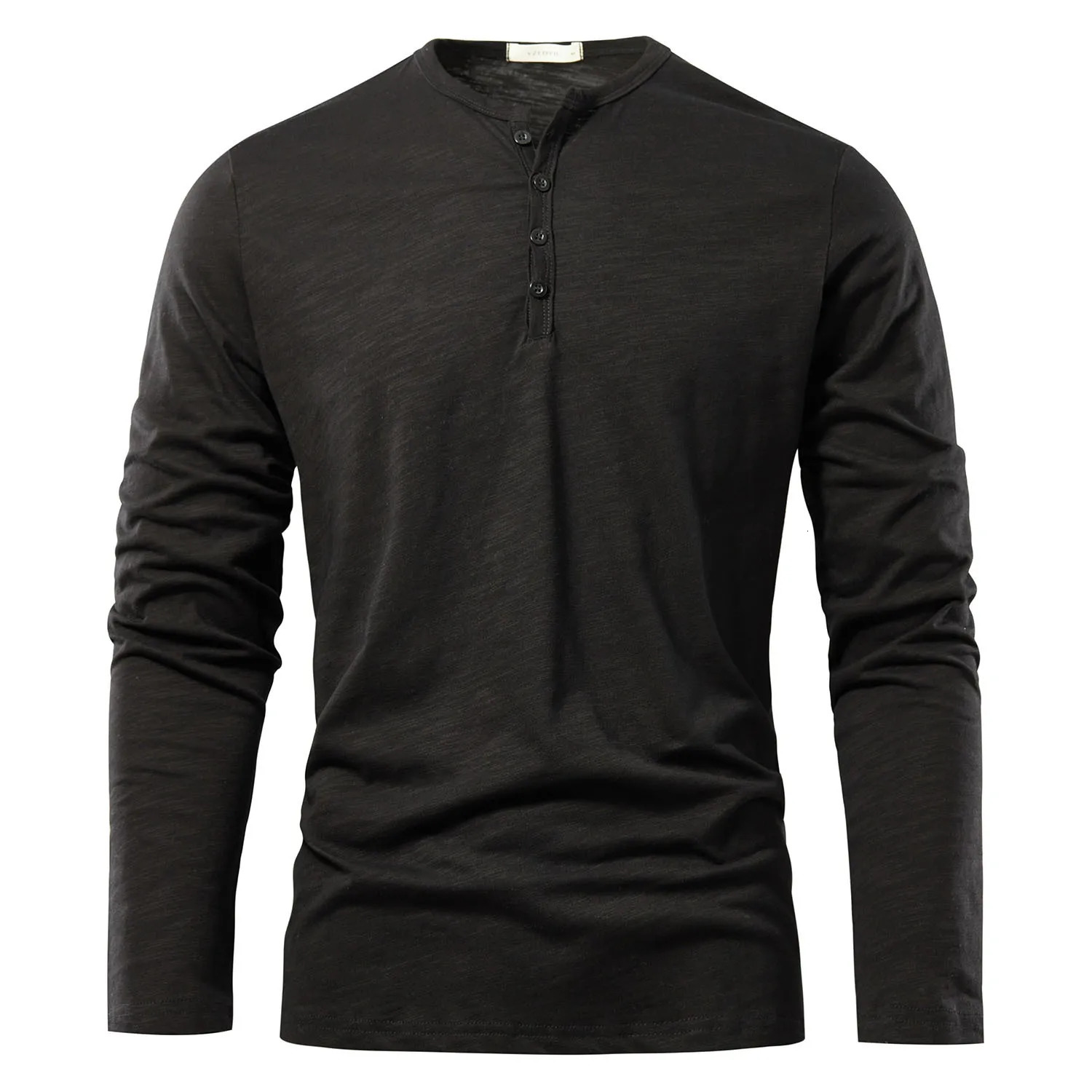 Henery Neck Long Sleeve T shirt For Men Solid Spring Casual Mens Tshirts High Quality Male Tops Classic Clothes Mens Tshirts 251020